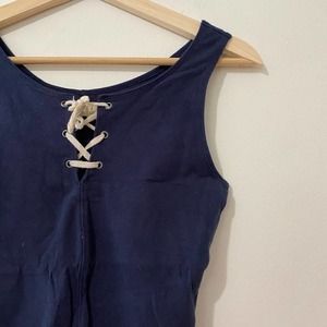 Hollister Tie Up Neck Tank Top Navy Small
